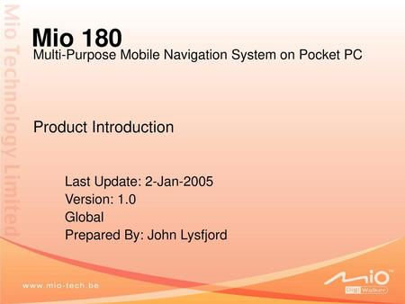 Last Update: 2-Jan-2005 Version: 1.0 Global Prepared By: John Lysfjord