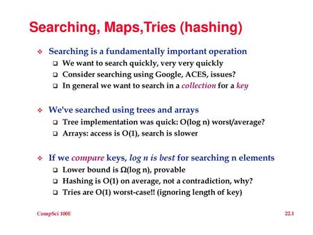 Searching, Maps,Tries (hashing)