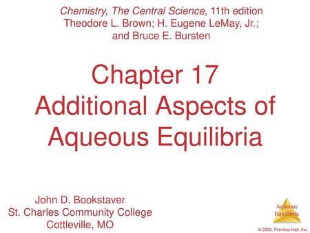 Chapter 17 Additional Aspects of Aqueous Equilibria