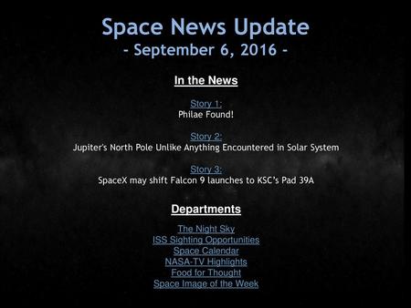 Space News Update - September 6, In the News Departments