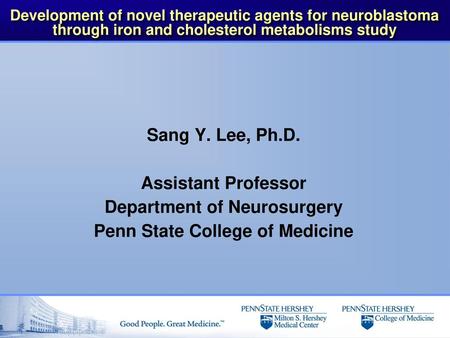 Development of novel therapeutic agents for neuroblastoma through iron and cholesterol metabolisms study Sang Y. Lee, Ph.D. Assistant Professor Department.