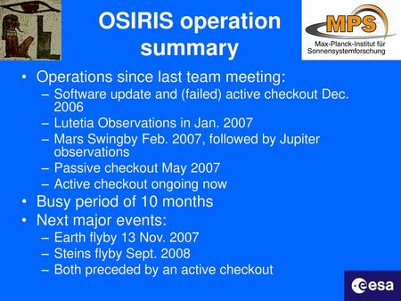 OSIRIS operation summary