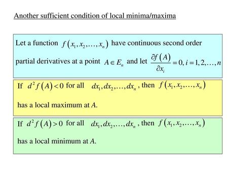 Another sufficient condition of local minima/maxima