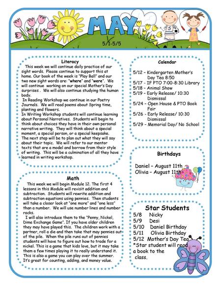 Star Students 5/1-5/5 Birthdays Daniel – August 11th