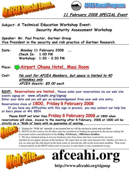 afceahi.org Web Site..... An AFCEA Special Event... Notes: