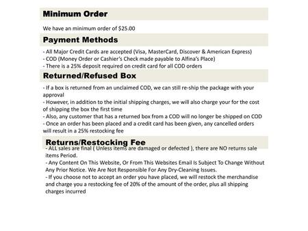 Returns/Restocking Fee