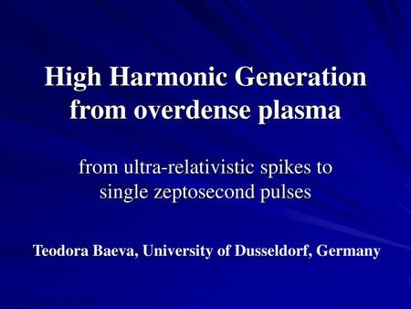 High Harmonic Generation from overdense plasma