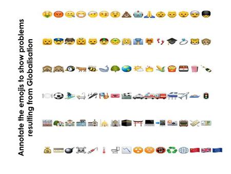 Annotate the emojis to show problems resulting from Globalisation