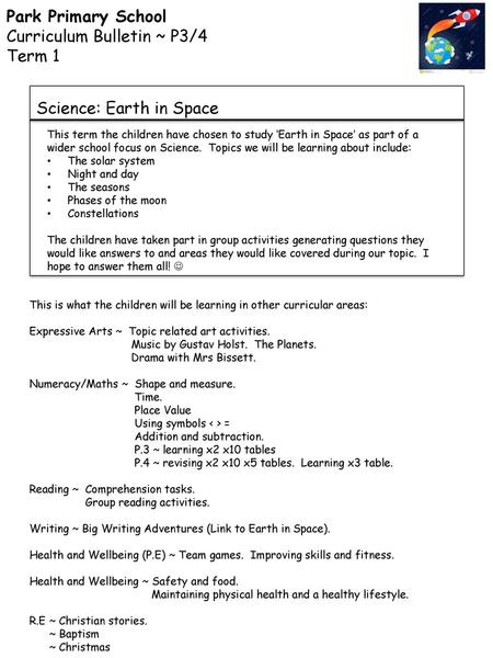 Curriculum Bulletin ~ P3/4 Term 1