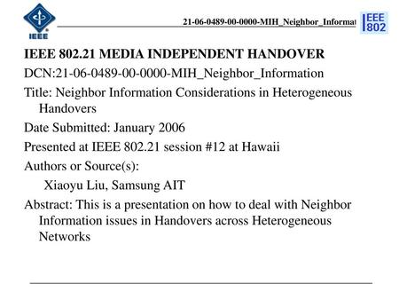 IEEE MEDIA INDEPENDENT HANDOVER