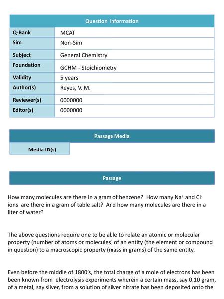 MCAT Non-Sim General Chemistry GCHM - Stoichiometry 5 years