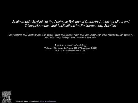 Angiographic Analysis of the Anatomic Relation of Coronary Arteries to Mitral and Tricuspid Annulus and Implications for Radiofrequency Ablation  Can.