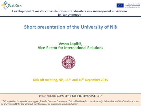 Short presentation of the University of Niš