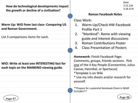 Warm-Up/Check HW-Facebook Profile Part 1