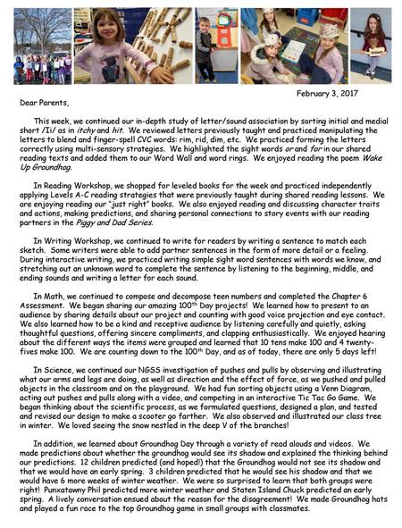 February 3, 2017 Dear Parents,   This week, we continued our in-depth study of letter/sound association by sorting initial and medial short /Ii/ as in.