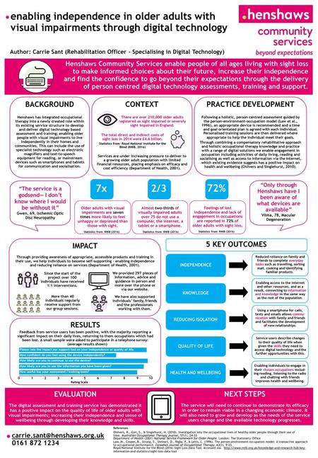 Enabling independence in older adults with visual impairments through digital technology Author: Carrie Sant (Rehabilitation Officer - Specialising in.