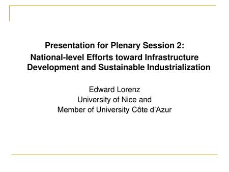 Presentation for Plenary Session 2: