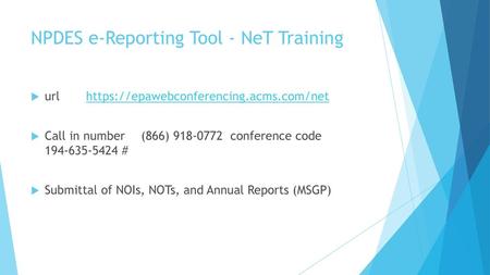 NPDES e-Reporting Tool - NeT Training