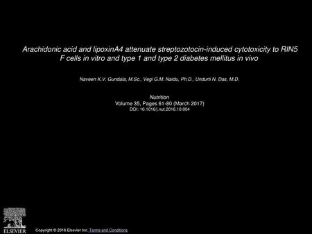 Arachidonic acid and lipoxinA4 attenuate streptozotocin-induced cytotoxicity to RIN5 F cells in vitro and type 1 and type 2 diabetes mellitus in vivo 