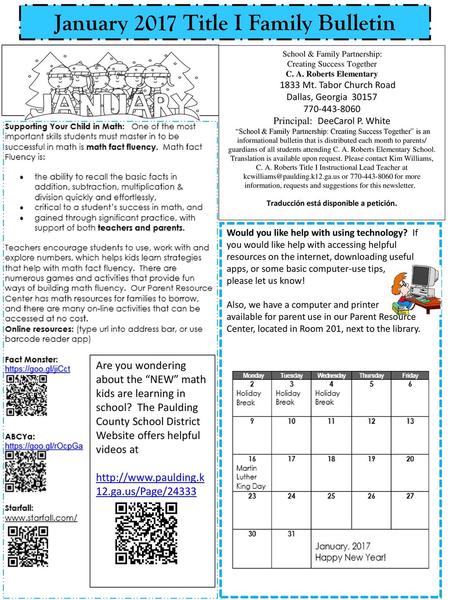 January 2017 Title I Family Bulletin