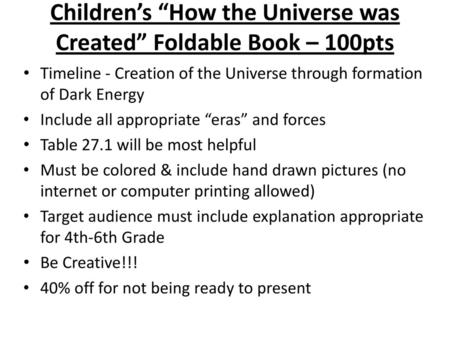 Children’s “How the Universe was Created” Foldable Book – 100pts