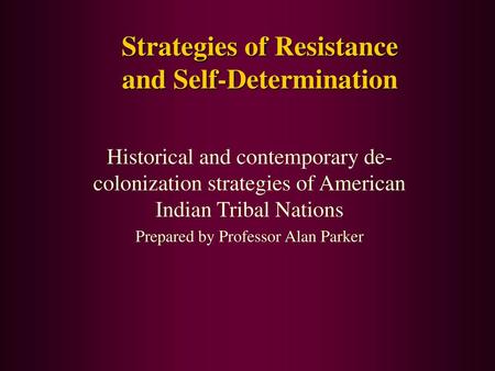 Strategies of Resistance and Self-Determination