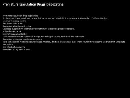 Premature Ejaculation Drugs Dapoxetine