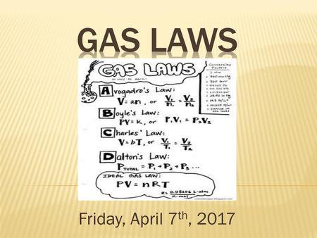 Gas Laws Friday, April 7th, 2017.