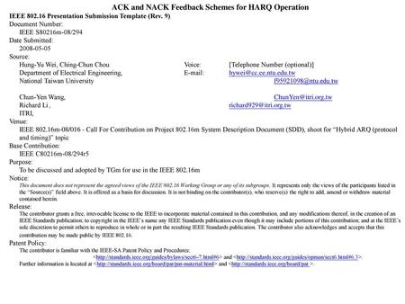 ACK and NACK Feedback Schemes for HARQ Operation