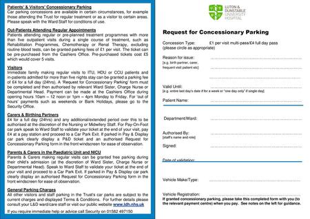 Request for Concessionary Parking