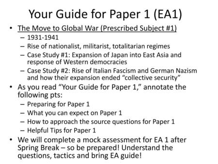 Your Guide for Paper 1 (EA1)