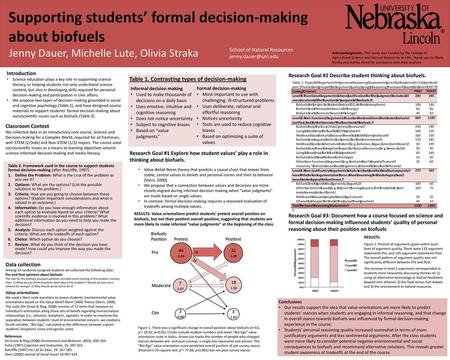 Supporting students’ formal decision-making about biofuels