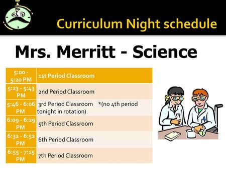 Curriculum Night schedule