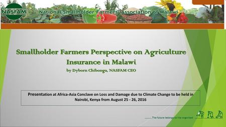 Smallholder Farmers Perspective on Agriculture Insurance in Malawi by Dyborn Chibonga, NASFAM CEO Presentation at Africa-Asia Conclave on Loss and Damage.