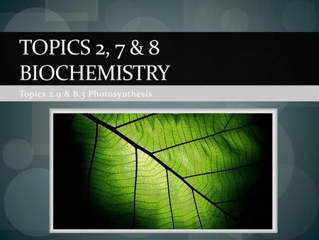 Topics 2.9 & 8.3 Photosynthesis