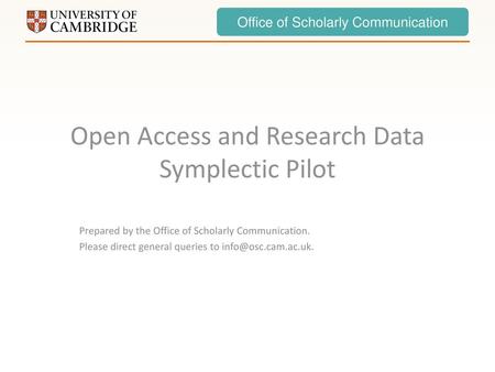 Open Access and Research Data Symplectic Pilot