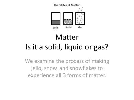 Matter Is it a solid, liquid or gas?