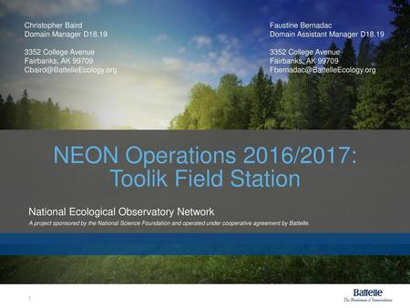 NEON Operations 2016/2017: Toolik Field Station