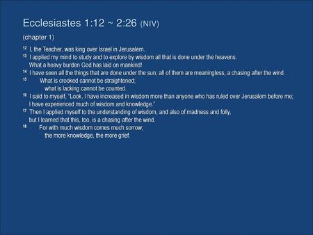 Ecclesiastes 1:12 ~ 2:26 (NIV)