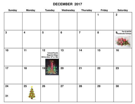 DECEMBER  2017 Sunday	Monday	Tuesday	Wednesday	Thursday	Friday	Saturday