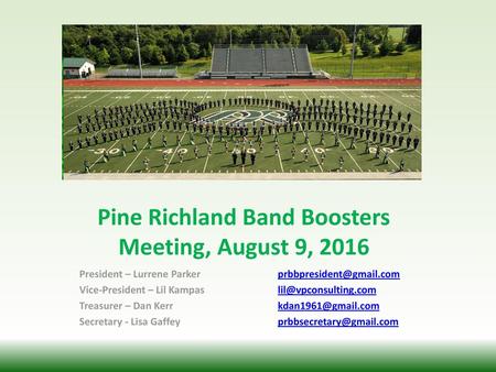 Pine Richland Band Boosters Meeting, August 9, 2016