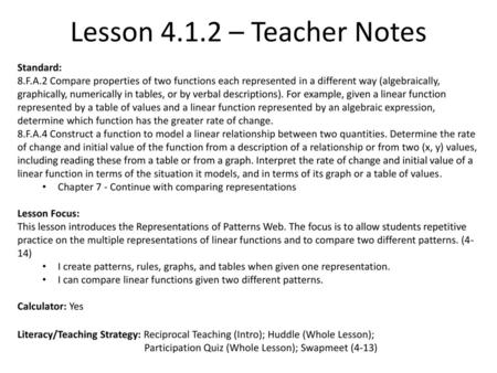 Lesson – Teacher Notes Standard: