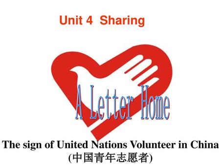 The sign of United Nations Volunteer in China (中国青年志愿者)