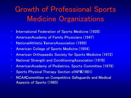 Growth of Professional Sports Medicine Organizations