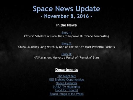 Space News Update - November 8, In the News Departments