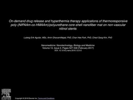 On-demand drug release and hyperthermia therapy applications of thermoresponsive poly-(NIPAAm-co-HMAAm)/polyurethane core-shell nanofiber mat on non-vascular.