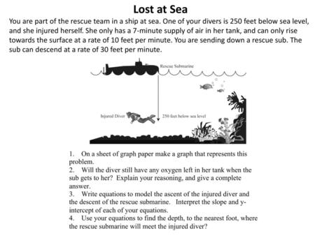 Lost at Sea You are part of the rescue team in a ship at sea. One of your divers is 250 feet below sea level, and she injured herself. She only has a 7-minute.