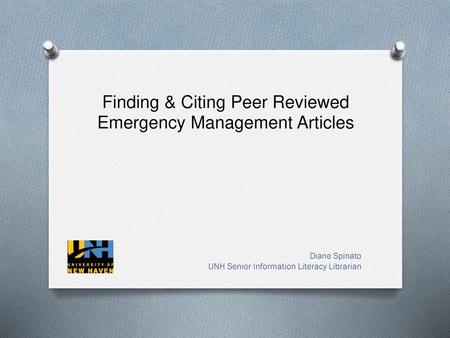 Finding & Citing Peer Reviewed Emergency Management Articles