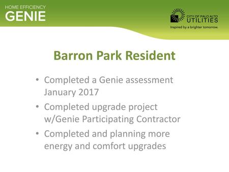 Barron Park Resident Completed a Genie assessment January 2017