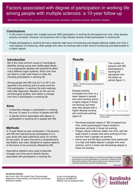 Factors associated with degree of participation in working life among people with multiple sclerosis: a 10-year follow-up Mia Forslin, Katharina Fink,